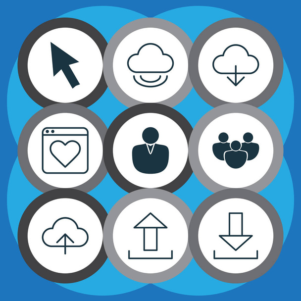 Set Of 9 Online Connection Icons. Includes Mouse, Followed Website, Send Data And Other Symbols. Beautiful Design Elements. - Vector, Image
