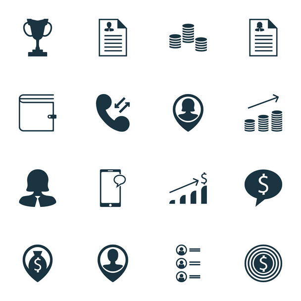 Set Of 16 Hr Icons. Includes Money, Business Woman, Cellular Data And Other Symbols. Beautiful Design Elements. - Vector, Image