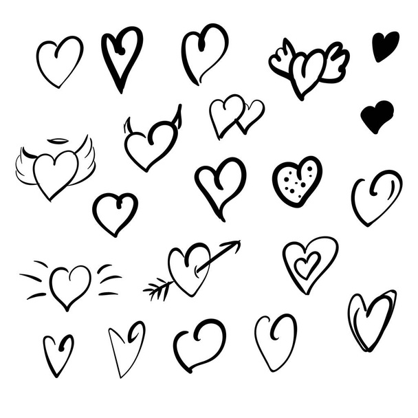 Black hand draw hearts on white background - Vector, Image