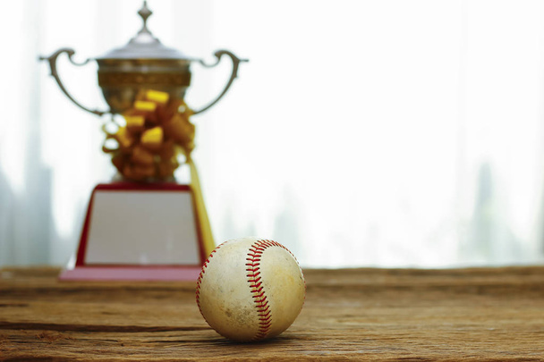 Stock Photo - Baseball with gold Trophy Cup  - Zdjęcie, obraz