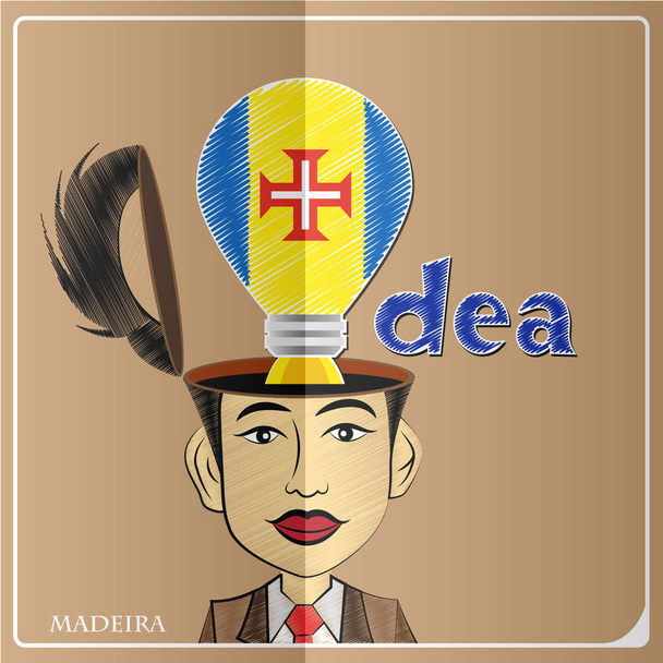 Lampadina Idea, realizzata con la bandiera di Madeira in testa umana, vettore i
 - Vettoriali, immagini