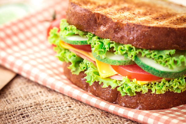 Сэндвичи на гриле хлеб с беконом, ветчина и сыр с вегетарианцем
 - Фото, изображение
