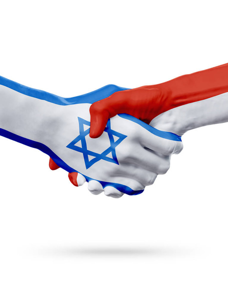 Flags Israel, Monaco countries, partnership friendship handshake concept. - Foto, afbeelding