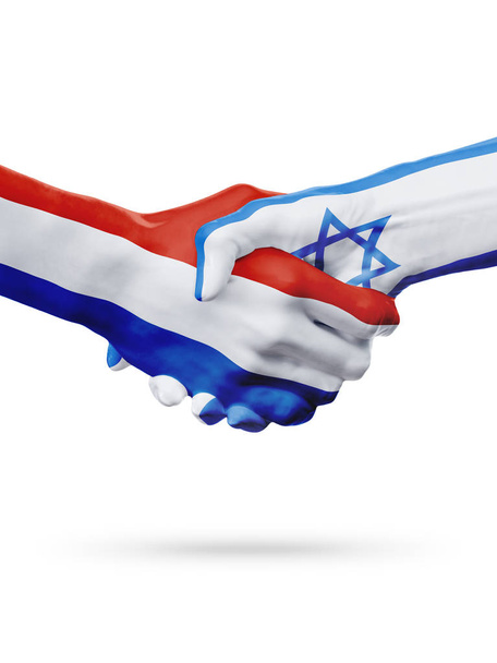 Flags Netherlands, Israel countries, partnership friendship handshake concept. - Φωτογραφία, εικόνα