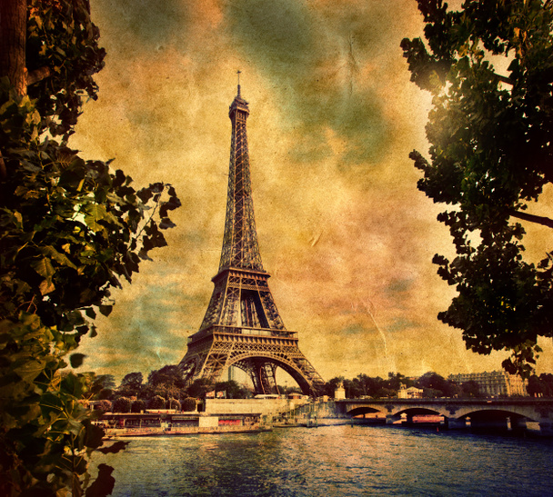 fance-レトロなスタイルで、パリのエッフェル塔. - 写真・画像