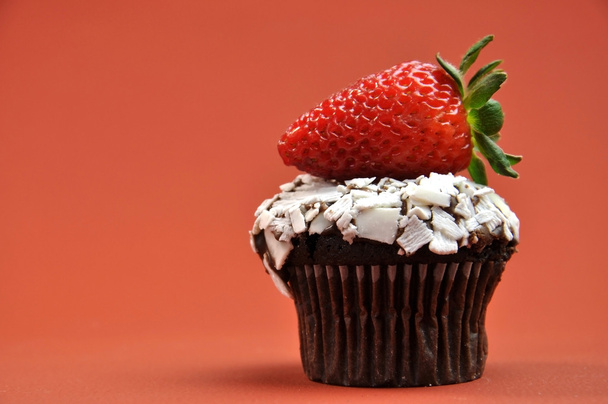 Strawberry on Chocolate Cupcake Closeup - Photo, Image