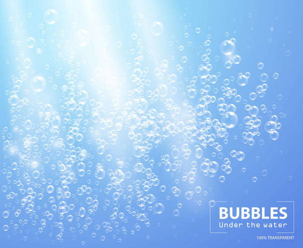 Blasen unter Wasser Vektor Illustration auf blauem Hintergrund mit Sonnenstrahlen - Vektor, Bild