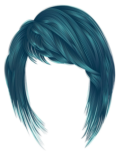 trendy  woman  hairs blue color. kare with bangs. medium length  - Vector, Image