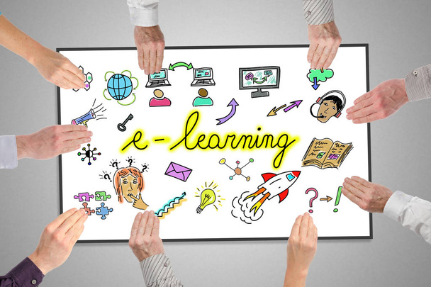 E-Learning-Konzept auf einem Whiteboard - Foto, Bild