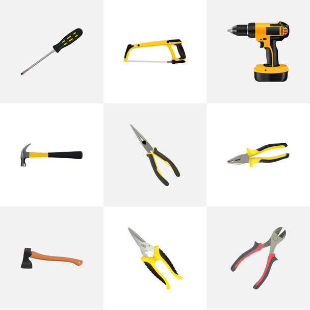 Realistic Scissors, Nippers, Claw And Other Vector Elements. Set Of Instruments Realistic Symbols Also Includes Saw, Arm, Tongs Objects. - Vector, Image