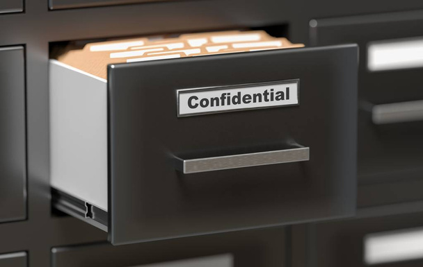 Dossiers et dossiers confidentiels dans le cabinet au bureau. Illustration 3D
. - Photo, image