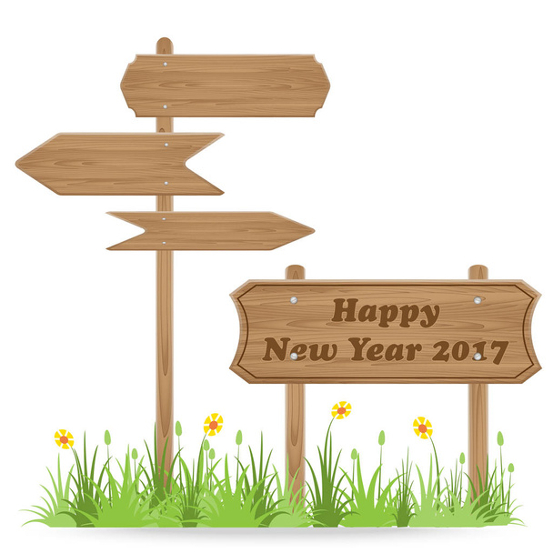 Happy New Year 2017 text on Wooden signpost  - Vector, Image