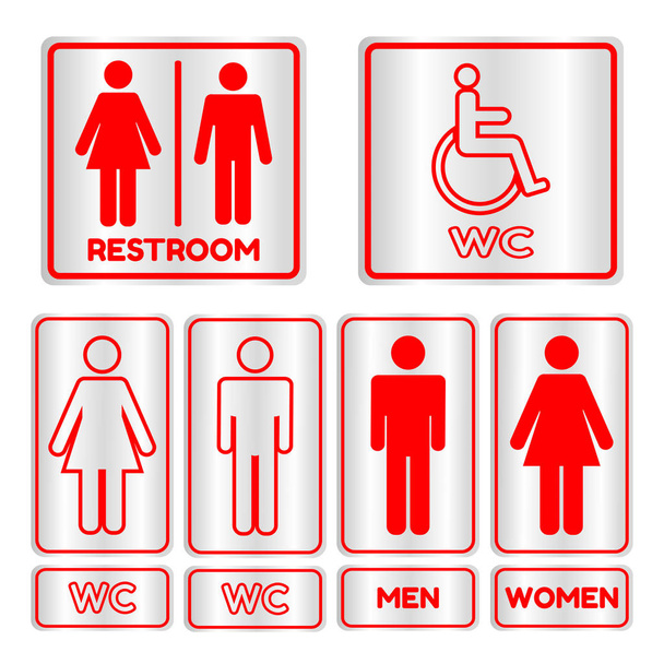 rotes quadratisches Toilettenschild mit Text - Vektor, Bild