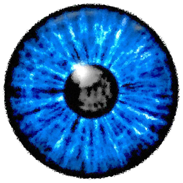 Низький полімер. Ілюстрація блакитного райдужної оболонки ока, світлове відображення
. - Фото, зображення