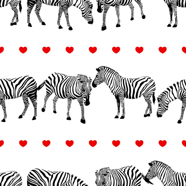 Zebra with red heart seamless pattern.  - Vector, Image