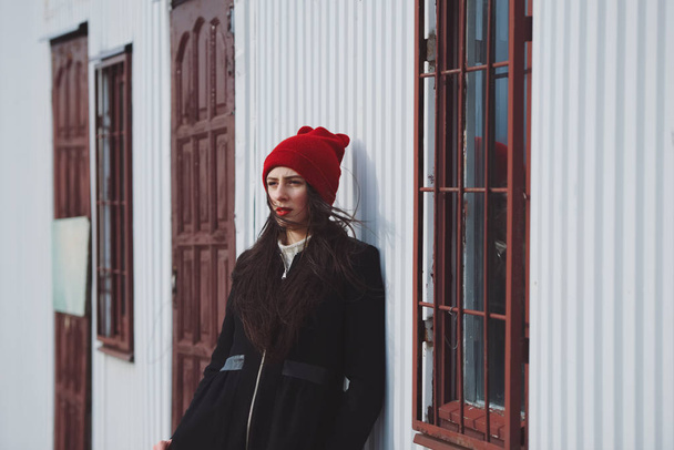 young beautiful girl with red hat - Foto, Imagem