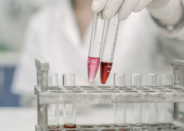 Medical laboratory scientists holding a test tube with sample - Zdjęcie, obraz
