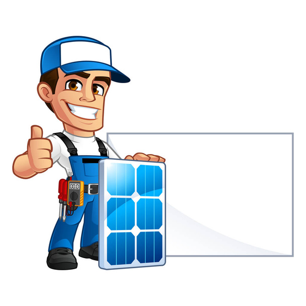 Technician installer of solar panels - Vector, Image