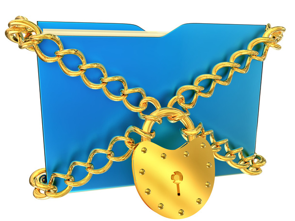 μπλε φάκελο με τη χρυσή κλειδαριά στροφείς - Φωτογραφία, εικόνα