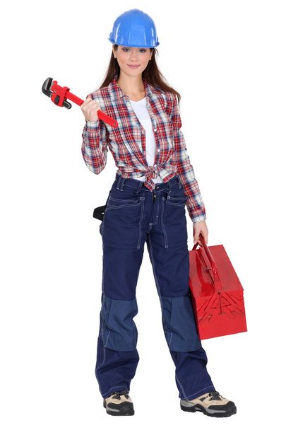 Eager young female plumber - Foto, Bild