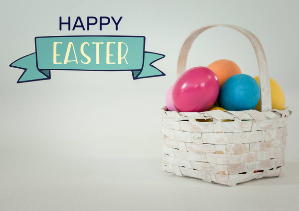 Easter banner and basket with eggs - Φωτογραφία, εικόνα