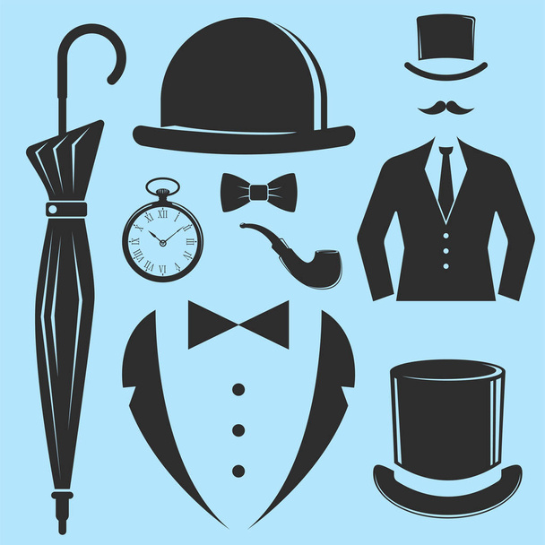 Vintage style design hipster gentleman vector illustration black silhouette design mustache element. - Vecteur, image