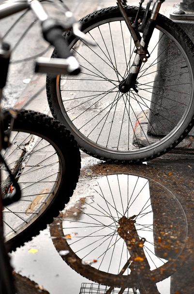 Parked bikes in rain - Zdjęcie, obraz