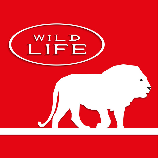 Lion on a red background with the inscription "wild life". Vector illustration. - Vektor, obrázek