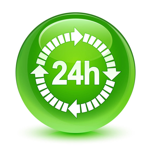 24 時間配信アイコン ガラス緑丸ボタン - 写真・画像