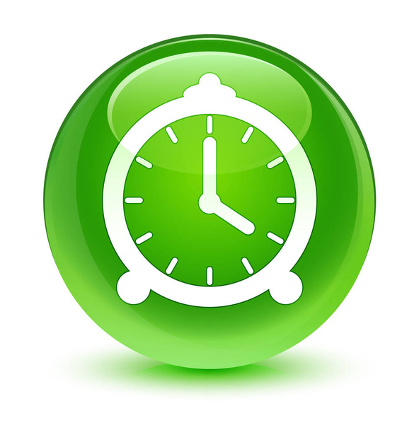 Ébresztő óra ikon üveges zöld kerek gomb - Fotó, kép