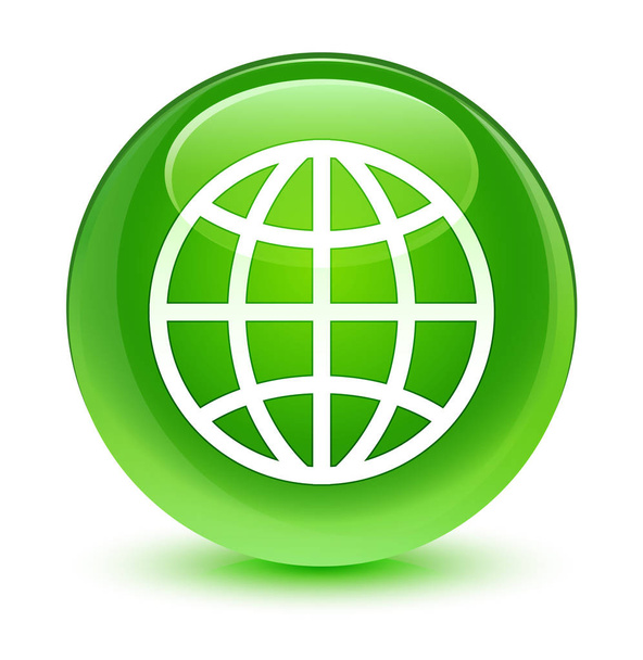 World icon glassy green round button - Foto, afbeelding
