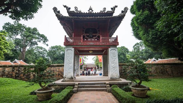 Visiting historic Confucius Temple,The Temple of literature, the center of Hanoi, Vietnam - Zdjęcie, obraz