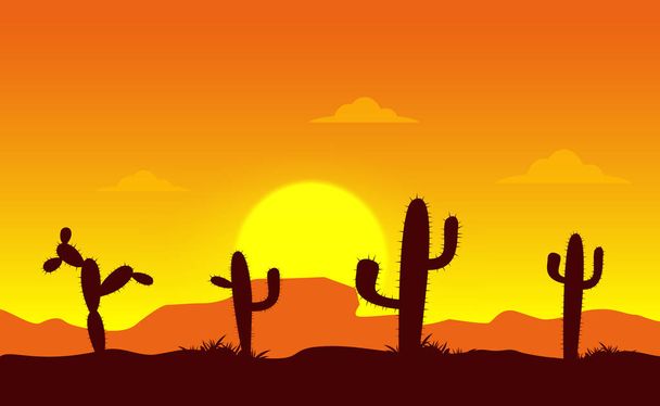 Пушечная пустыня с силуэтом кактуса
 - Вектор,изображение