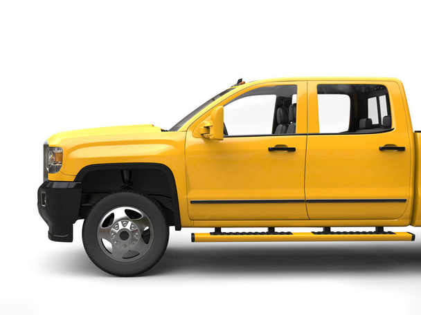 Caminhão de recolha moderno amarelo-sol - vista lateral tiro de corte
 - Foto, Imagem
