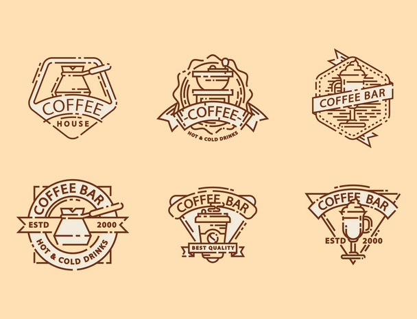 Kávé jelvény élelmiszer vékony vonal betűkkel étterem, café menü kávé ház és üzlet matrica vektor. - Vektor, kép