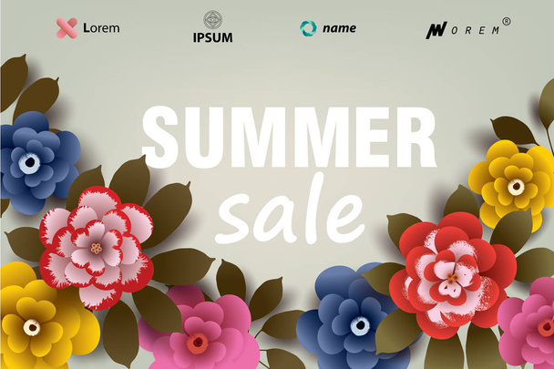 Summer SALE illustration with flowers and leaves. - Vettoriali, immagini