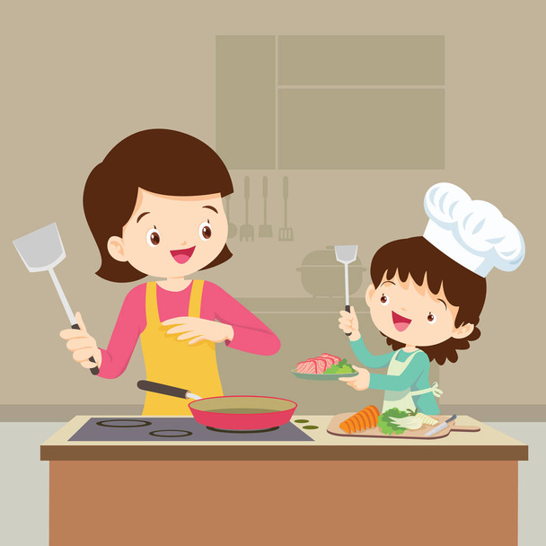 Figlia cucina con la mamma
 - Vettoriali, immagini