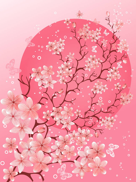 Beautiful spring. Cherry blossom background - Vector, afbeelding