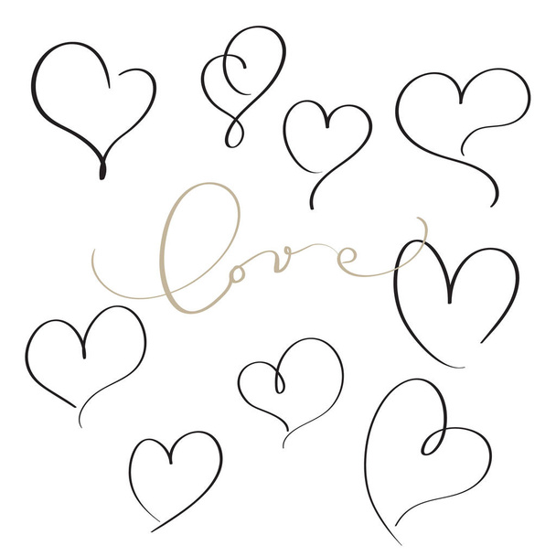 set of flourish calligraphy vintage hearts. Illustration vector hand drawn EPS 10 - Vector, Image