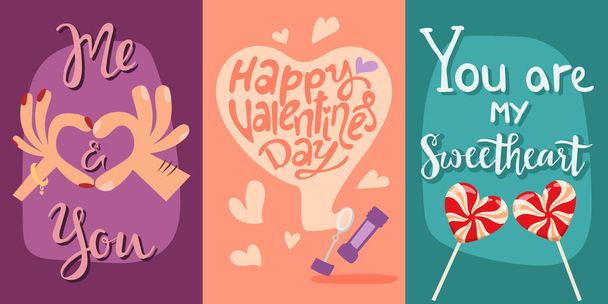 Happy Ημέρα του Αγίου Βαλεντίνου ευχετήριες κάρτες διανυσματικά εικονογράφηση αγάπη ειδύλλιο αφηρημένα διακοσμητικά banner. - Διάνυσμα, εικόνα