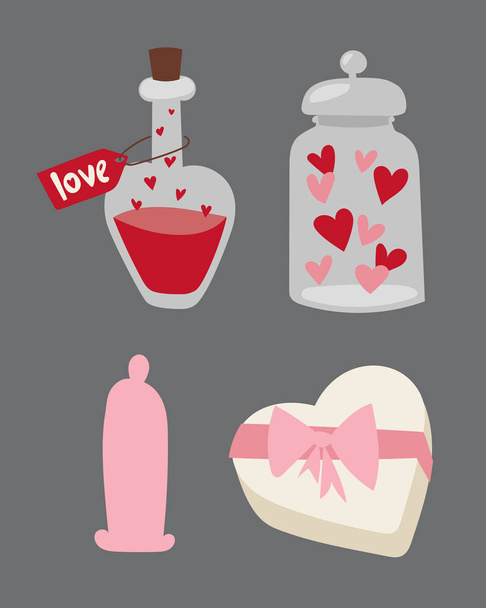 Happy valentine day flat design love wedding items and heart love romance celebration vector illustration. - Vektor, Bild