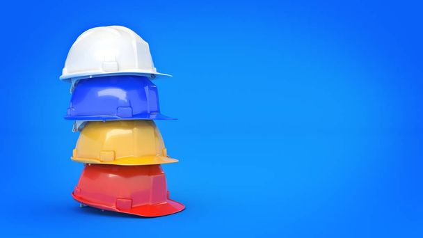 Çeşitli sabit şapkalar, Emanet kask. 3D render - Fotoğraf, Görsel