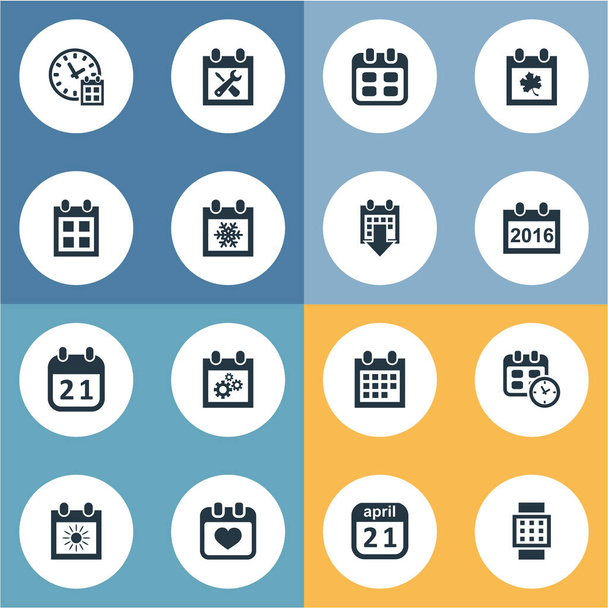 Vector Illustration Set Of Simple Time Icons. Elements History, Agenda, Snowflake And Other Synonyms April, Snowflake And Data. - Vector, Image