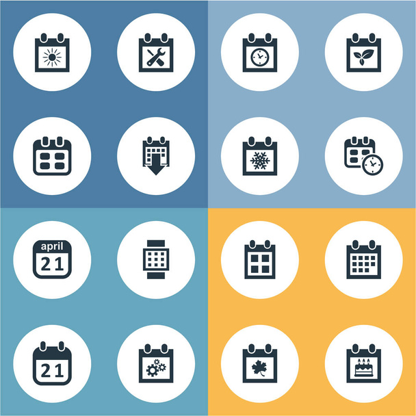 Vector illustratie Set van Simple Plan iconen. Elementen Intelligent uur, datum, sneeuwvlok en andere synoniemen Winter, April en almanak. - Vector, afbeelding
