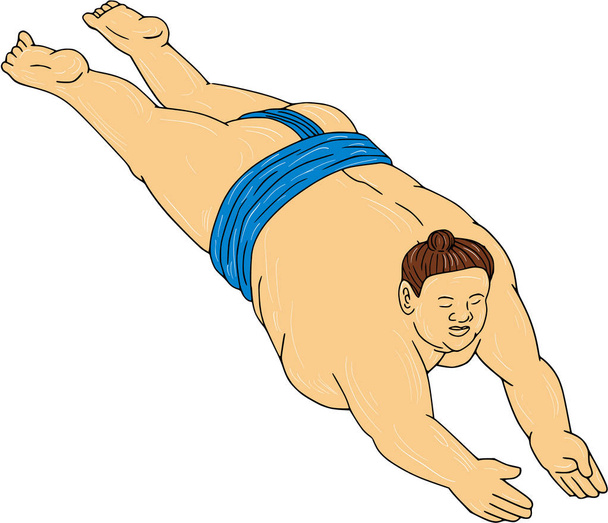 Japanese Sumo Wrestler Diving Drawing - Vector, Image