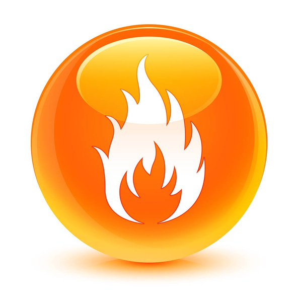 Fire icon glassy orange round button - Фото, изображение