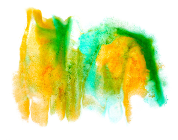 blob green yellow watercolor brush strokes isolated on a white b - Фото, зображення