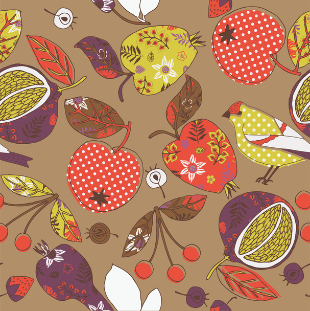 Bird and fruits Deco Tile - Vector, Image