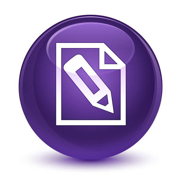 Pencil in page icon glassy purple round button - Foto, Imagen
