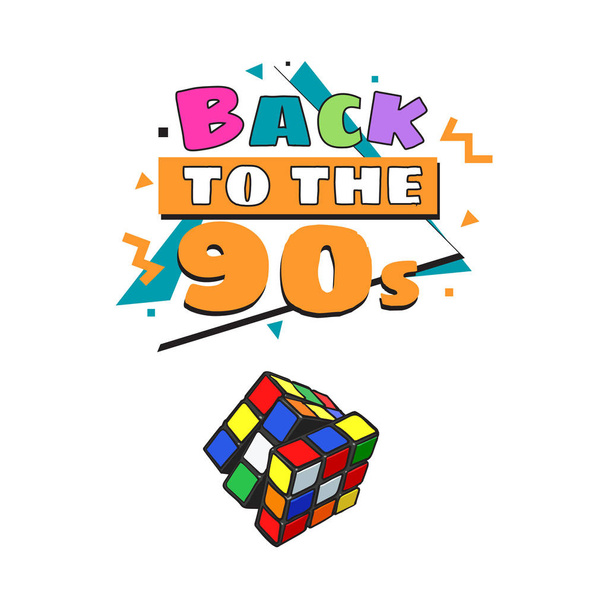 Back to 90s poster template with cube combination puzzle - Vector, Image